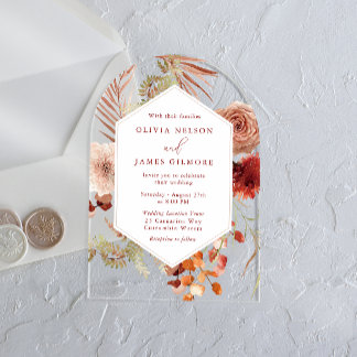 Boho Floral Frame Modern Wedding Acrylic Invitations