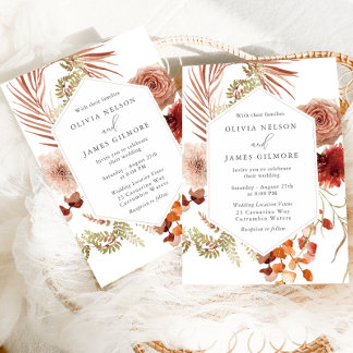 Boho Floral Frame Modern Wedding Invitation