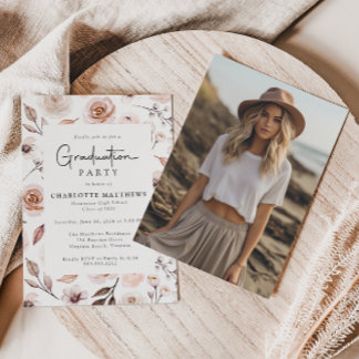 Boho Floral Frame Photo Graduation Invitation