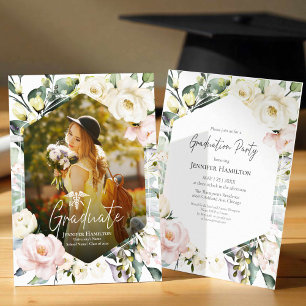 Boho Floral Frame Photo Medical Graduation Party Invitation