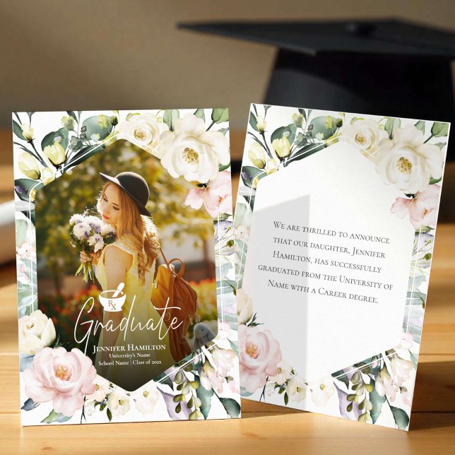 Boho Floral Frame Photo Pharmacy School Graduation Announcement (Creator Uploaded)