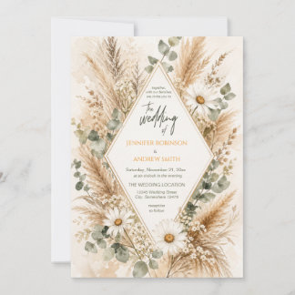 Boho Floral Frame Wedding Invitation