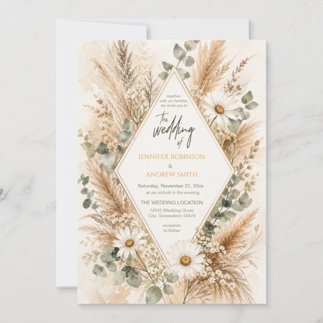Boho Floral Frame Wedding Invitation (Front)