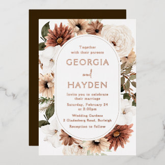 Boho Floral Frame Wedding Real  Foil Invitation