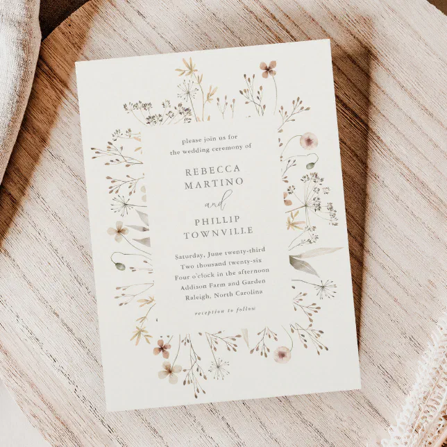 Boho Floral Frame Wildflower Wedding Invitation | Zazzle