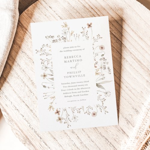 Boho Floral Frame Wildflower Wedding Invitation