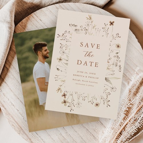 Boho Floral Frame Wildflower Wedding Save The Date