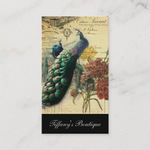 boho floral french country modern vintage peacock business card