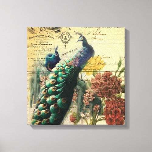 boho floral french country modern vintage peacock canvas print