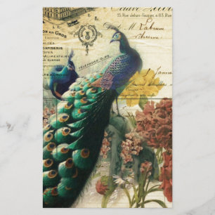 boho floral french country modern vintage peacock stationery