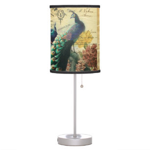 boho floral french country modern vintage peacock table lamp