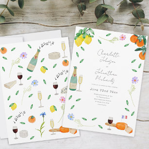 Boho Floral French Wine and Cheese Invitation