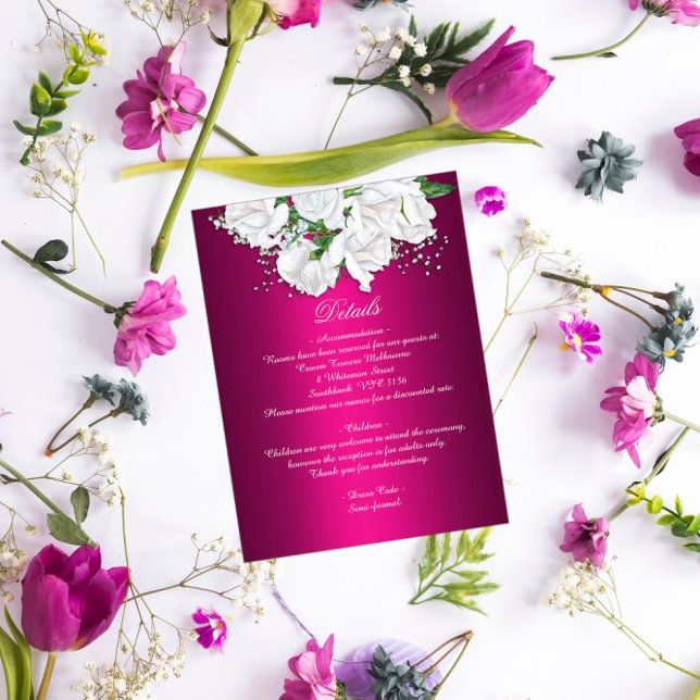 Boho Floral Fuchsia Pink Wedding Details Enclosure Card (Creator Uploaded)