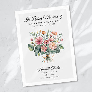 Boho Floral Funeral Memorial Thank You Card