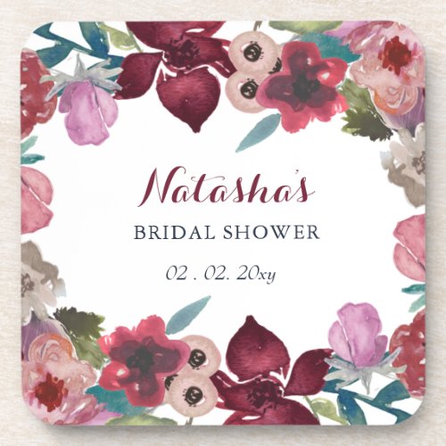 Boho Floral Garden Bridal Shower  Beverage Coaster