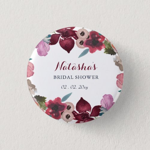 Boho Floral Garden Bridal Shower  Button