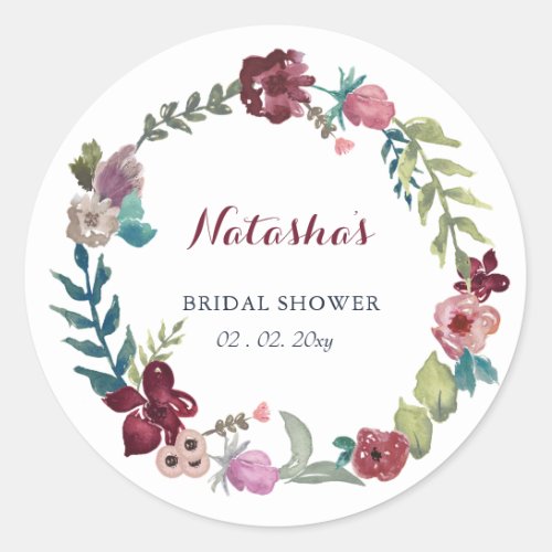 Boho Floral Garden Bridal Shower  Classic Round Sticker