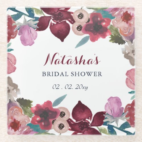 Boho Floral Garden Bridal Shower  Glass Coaster