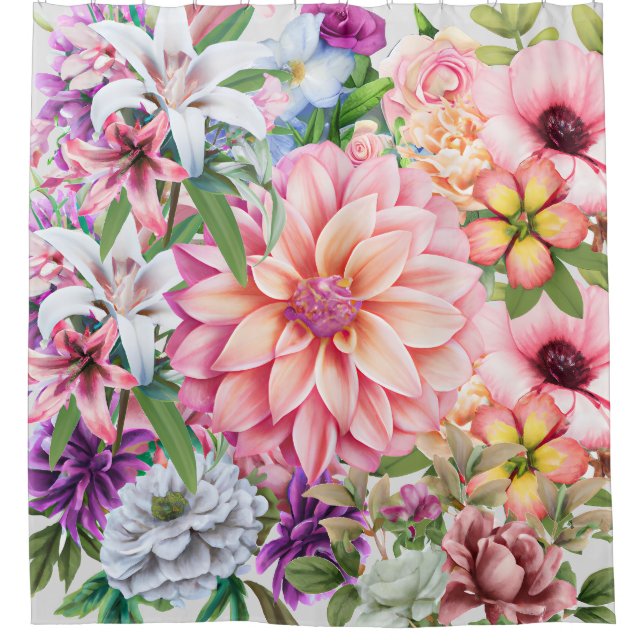Boho floral garden flowers illustration modern shower curtain (Front)