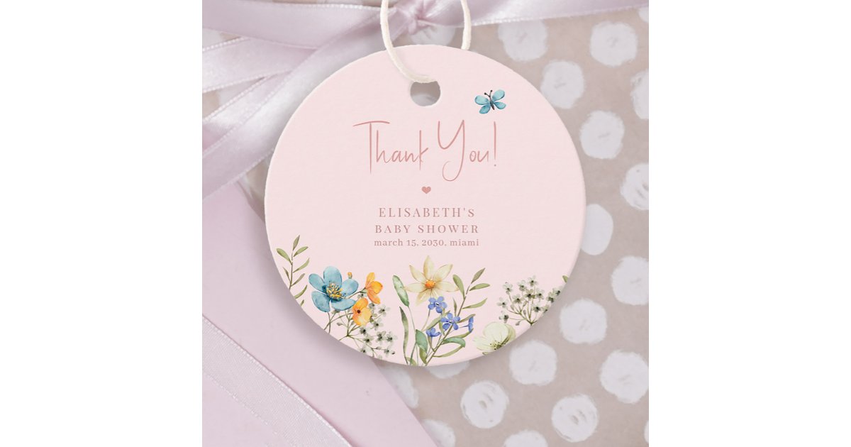 Boho floral garden girl baby shower thank you favor tags | Zazzle