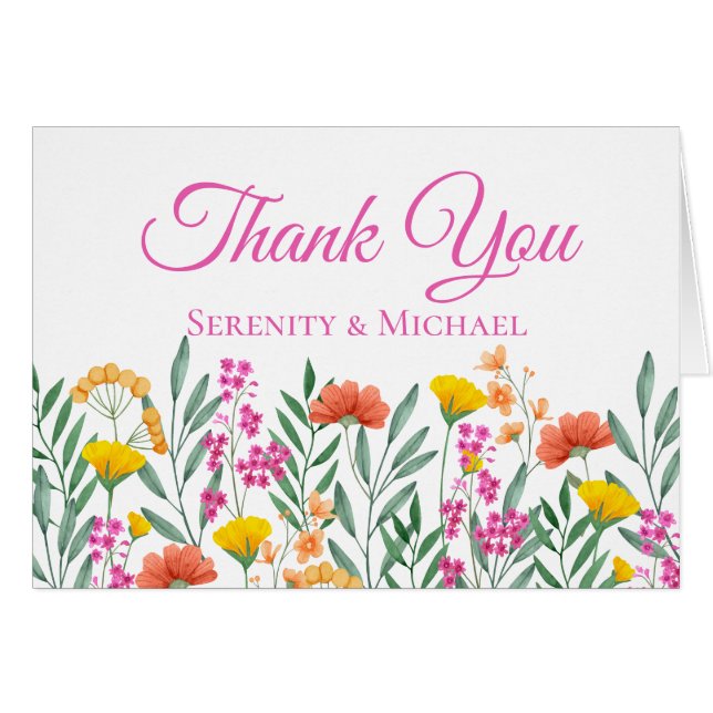 Boho Floral Garden Wildflowers Wedding Thank You (Front Horizontal)