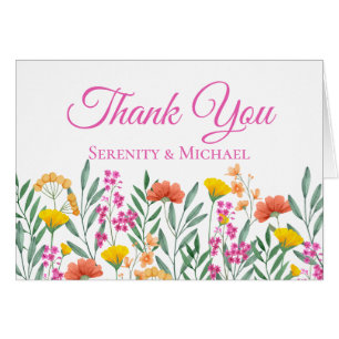 Boho Floral Garden Wildflowers Wedding Thank You Cards