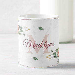 Boho Floral Geometric Rose Custom Monogram Name Coffee Mug