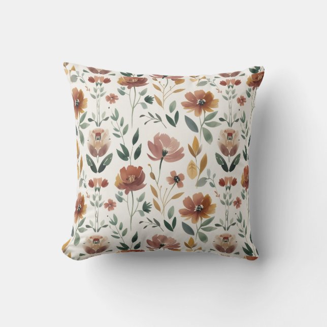 Boho Floral Geometry – Earthy Wildflower Pattern Throw Pillow (Front)