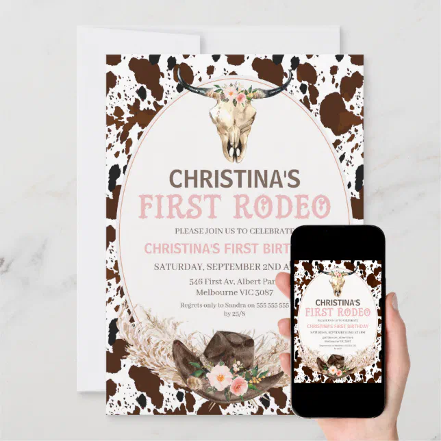 Boho Floral Girls First Rodeo 1st Birthday Invitation | Zazzle