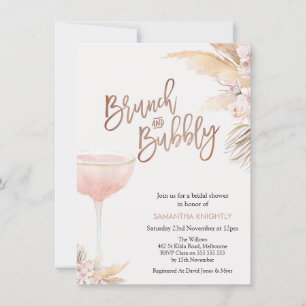 Boho Floral Glass Brunch Bubbly Bridal Shower Invitation