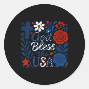 Boho Floral God Bless The Usa 4th Of July Flower G Classic Round Sticker
