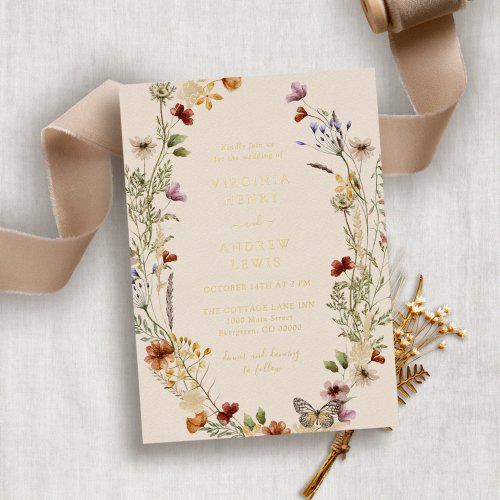 Boho Floral Gold Wedding Foil Invitation