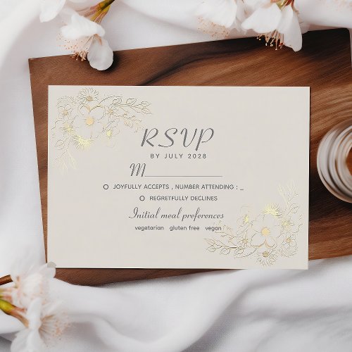 Boho Floral Gold Wedding RSVP Card