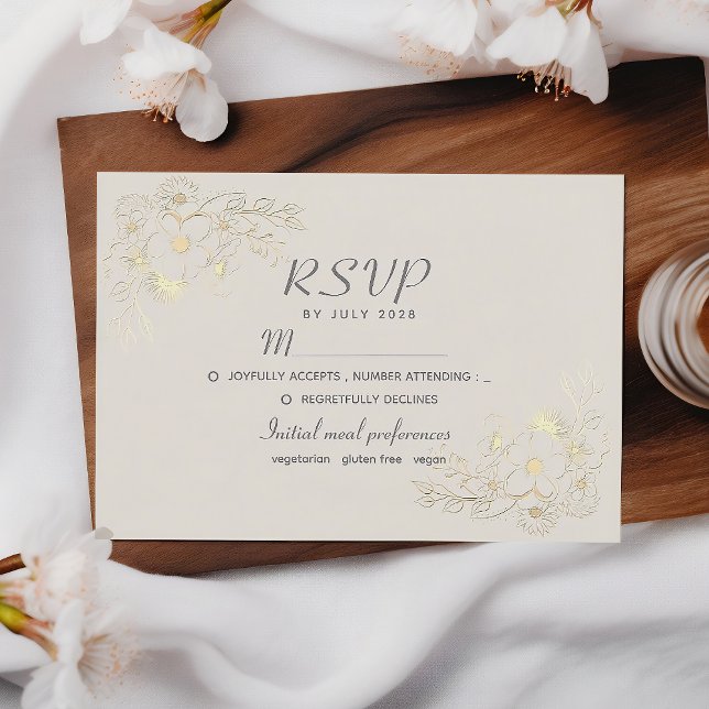Boho Floral Gold Wedding RSVP Card (Creator Uploaded)