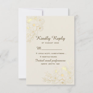 Boho Floral Gold Wedding RSVP Card