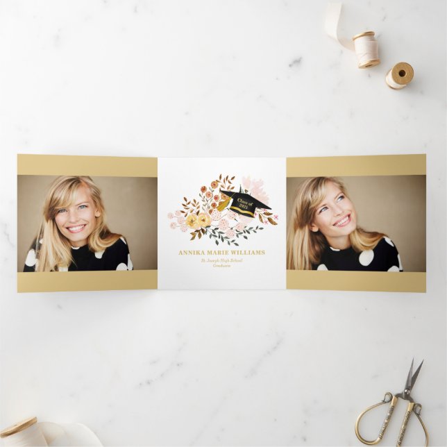 Boho Floral Graduate Multi Photo Tri-Fold Announcement (Inside)