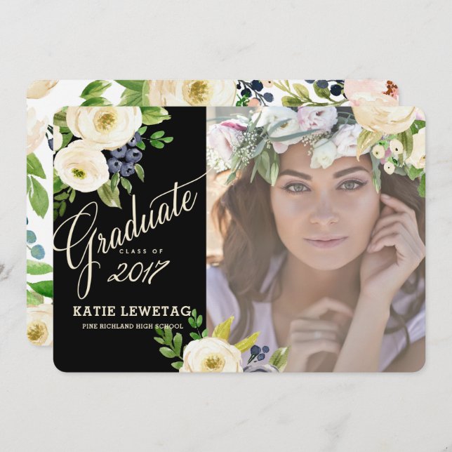 BOHO FLORAL GRADUATION ANNOUNCEMENT, PARTY INVITE (Front/Back)