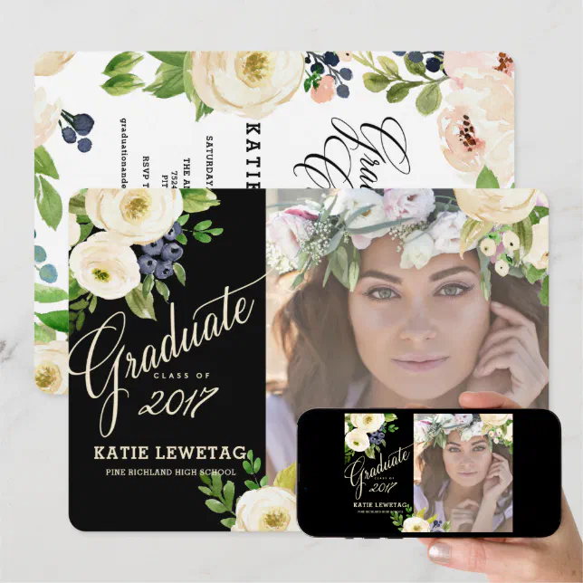 BOHO FLORAL GRADUATION ANNOUNCEMENT, PARTY INVITE | Zazzle