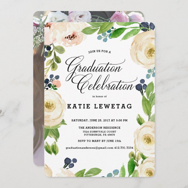 BOHO FLORAL GRADUATION PARTY INVITATION (Front/Back)