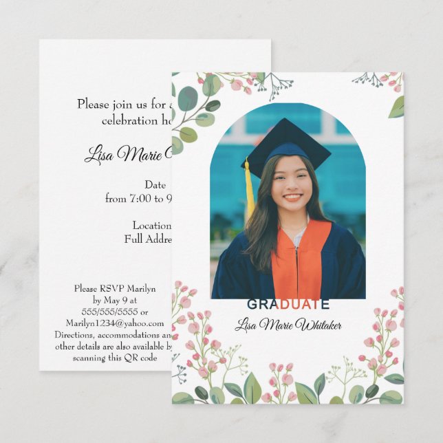 Boho Floral Graduation Party Invitation (Front/Back)