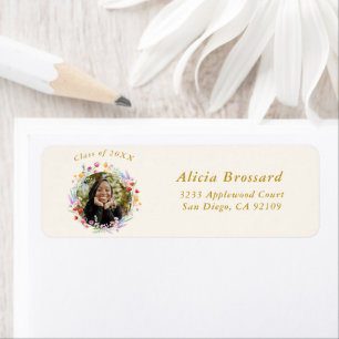 Boho Floral Graduation Photo Return Address Label