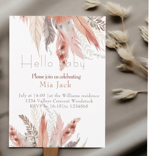 Boho floral grass  Baby shower  Invitation