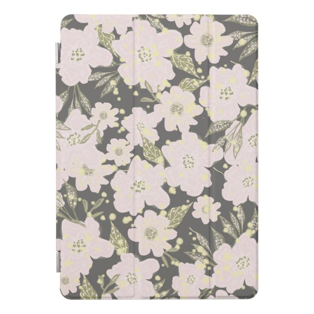 Boho Floral Gray Butter Yellow Pink Design iPad Pro Cover (Front)