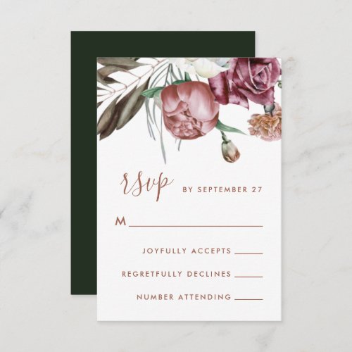 Boho Floral Green Modern Script Wedding RSVP Card