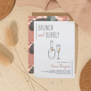 Boho Floral Green & Pink Champagne Brunch & Bubbly Invitation
