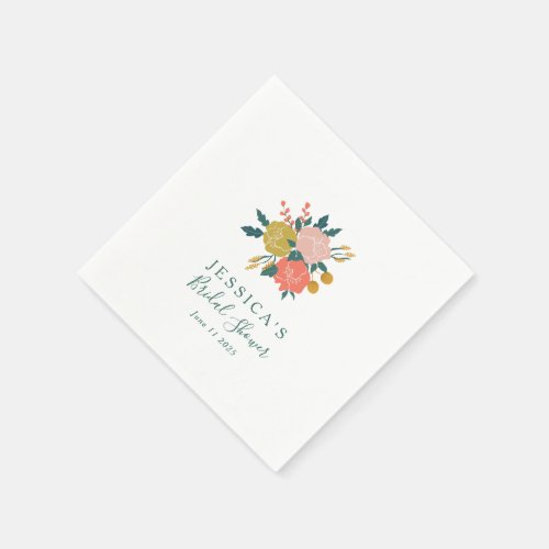 Boho Floral Green Pink Custom Bridal Shower Napkins