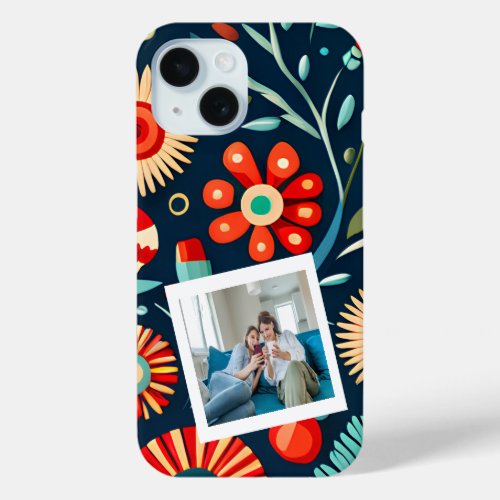 Boho Floral Green Red Personalised Photo  iPhone 15 Case