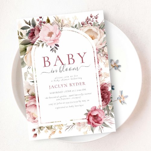 Boho Floral Greenery Baby In Bloom Baby Shower Invitation