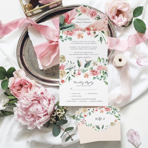 Boho Floral Greenery Botanical Wedding All In One  All In One Invitation
