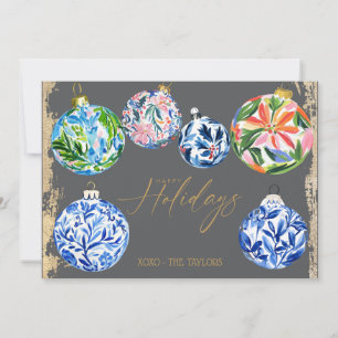 Boho Floral Happy Holidays Flat Holiday Card